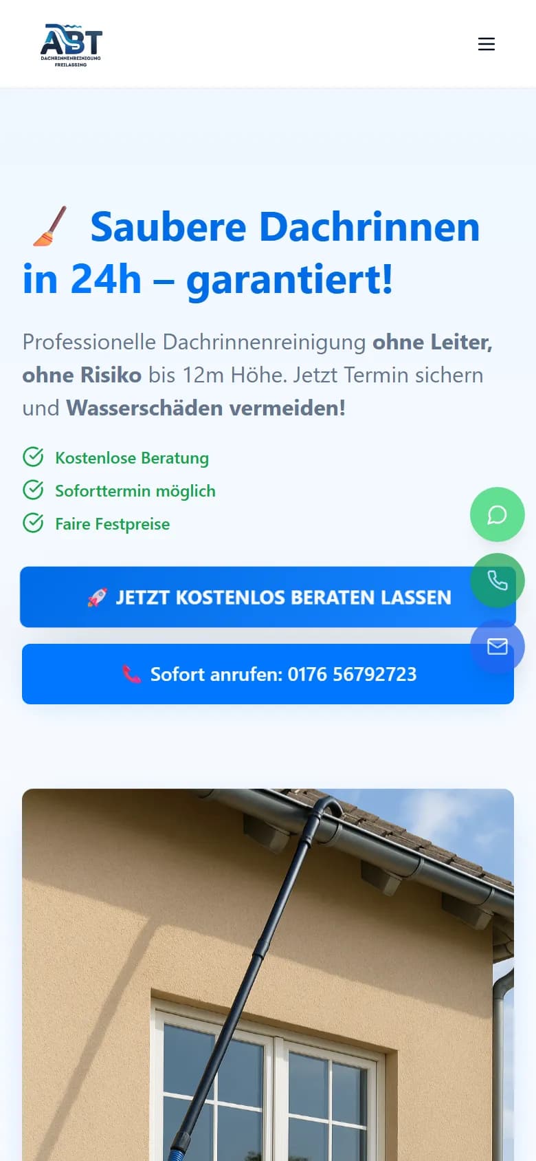 Website ABT Dachrinnenreinigung, mobile Ansicht