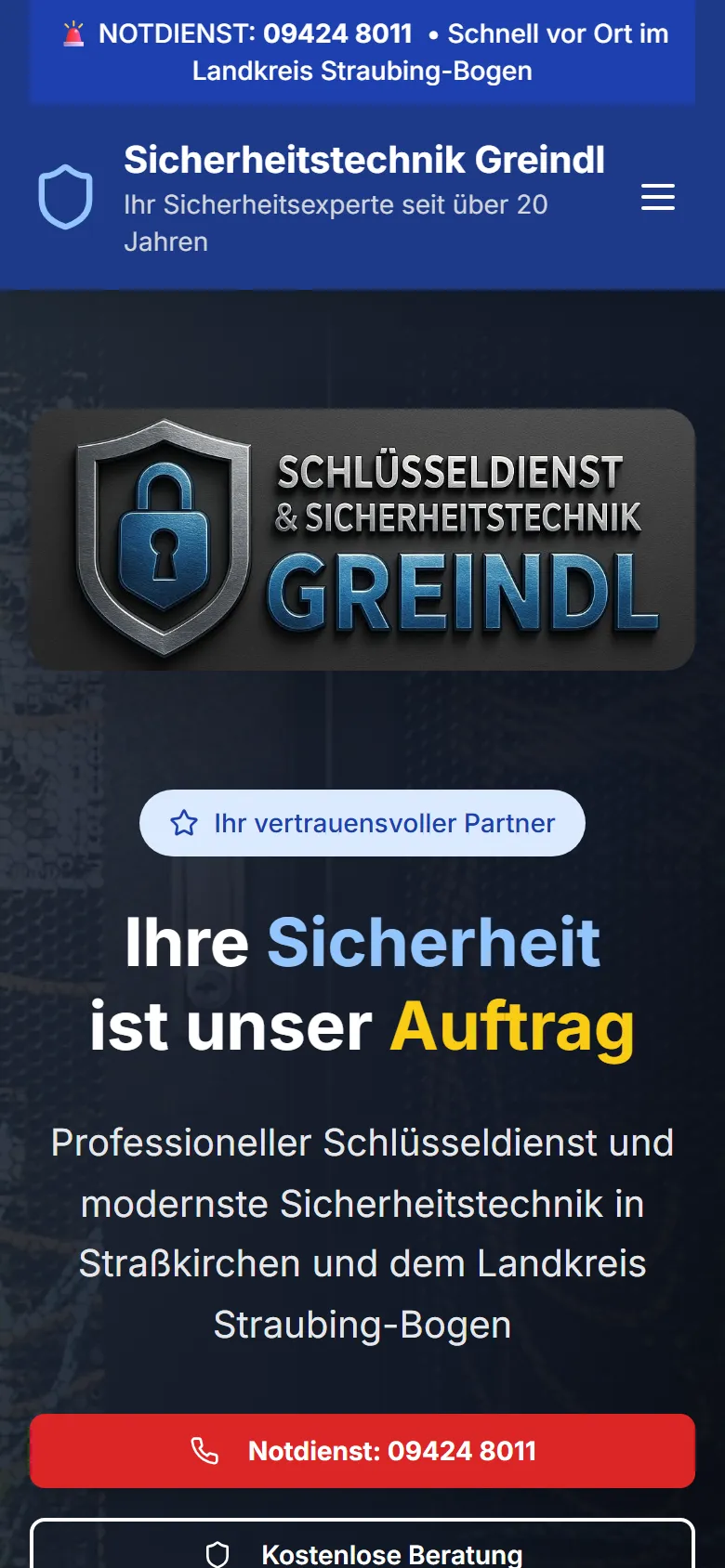 Website Greindl Schließ- und Sicherheitstechnik, mobile Ansicht