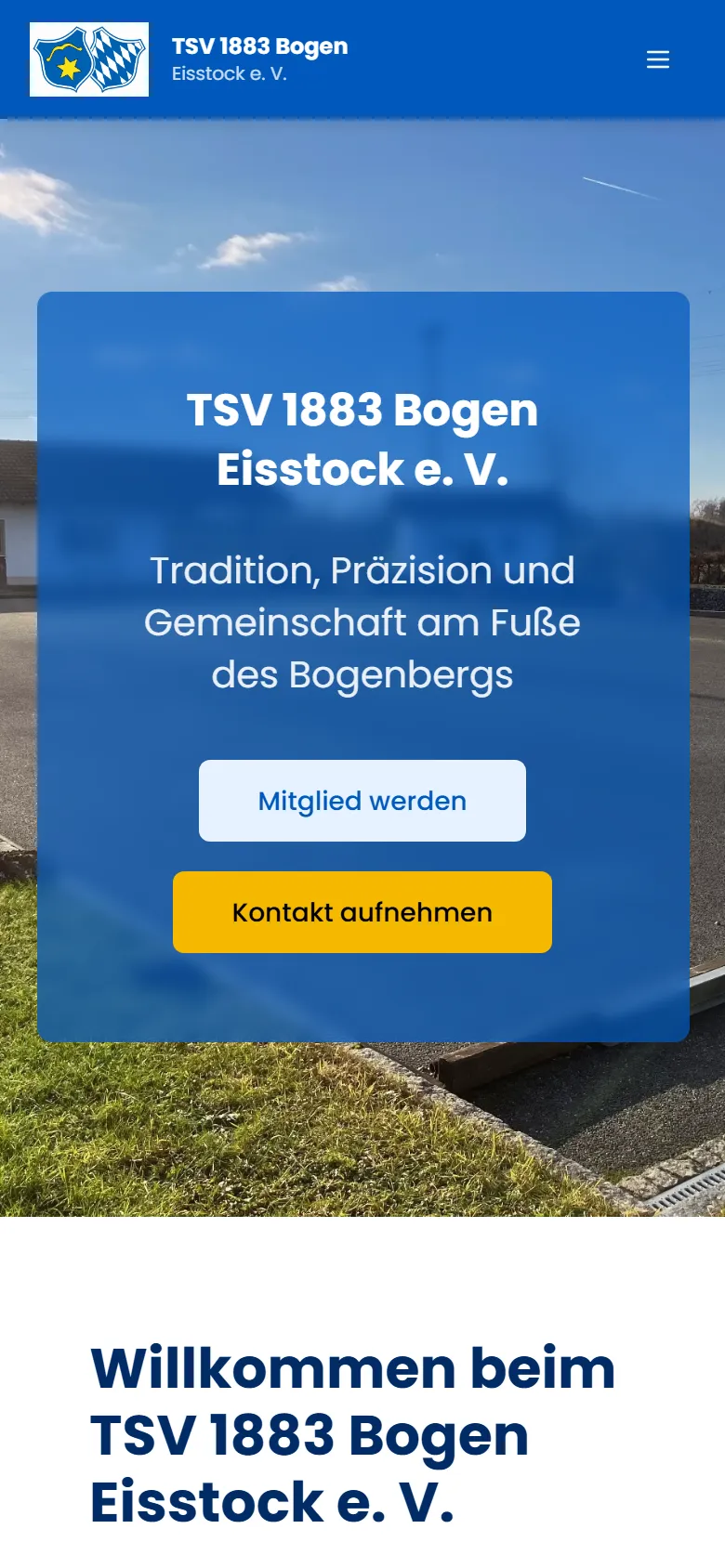 Website TSV Bogen Eisstock, mobile Ansicht